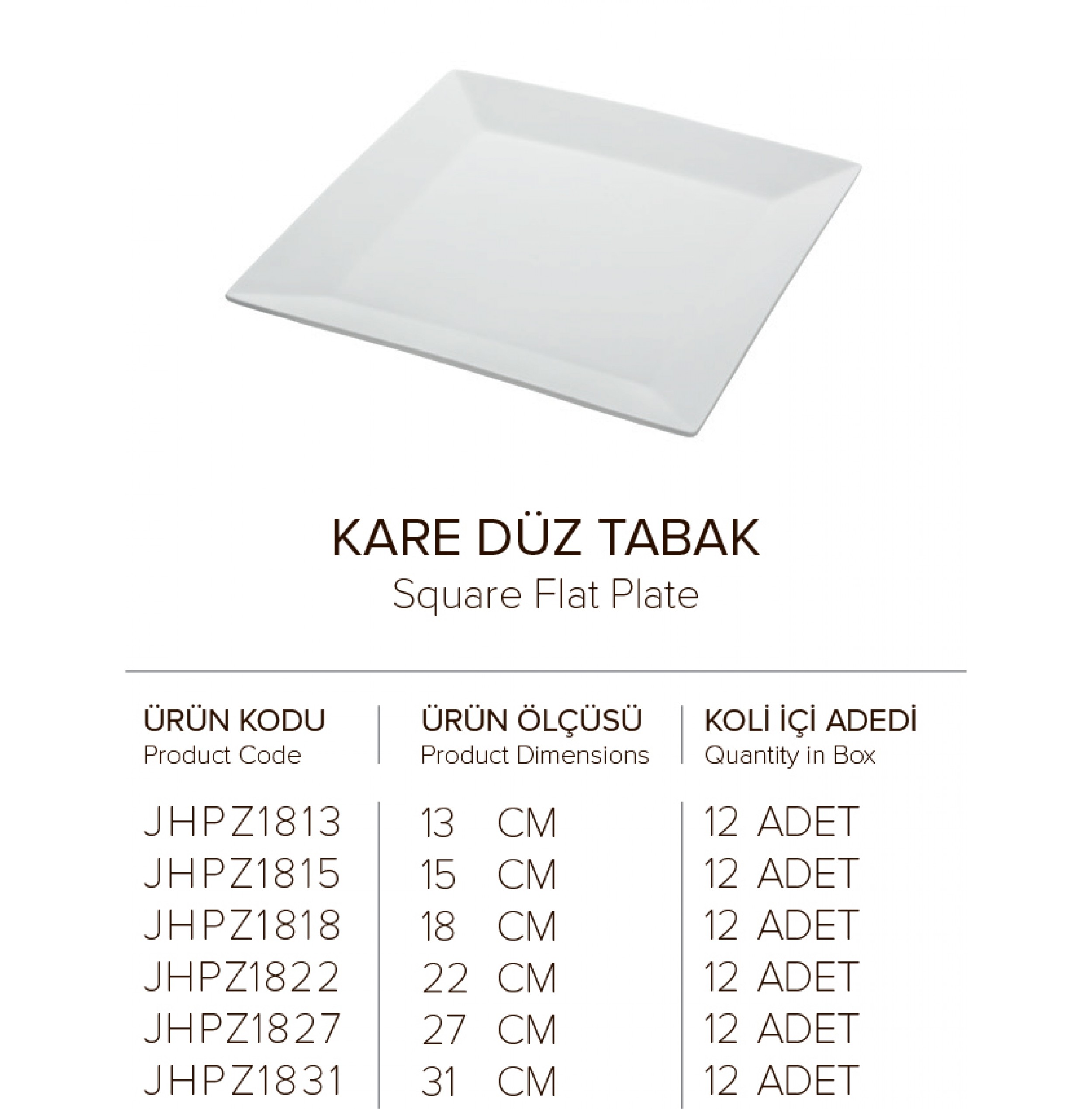 KARE DÜZ TABAK 