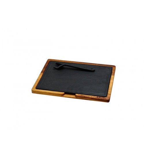 Lava Hot Plate Döküm Demir Plakalı Ahşap Servis Tahtası 24×33 cm