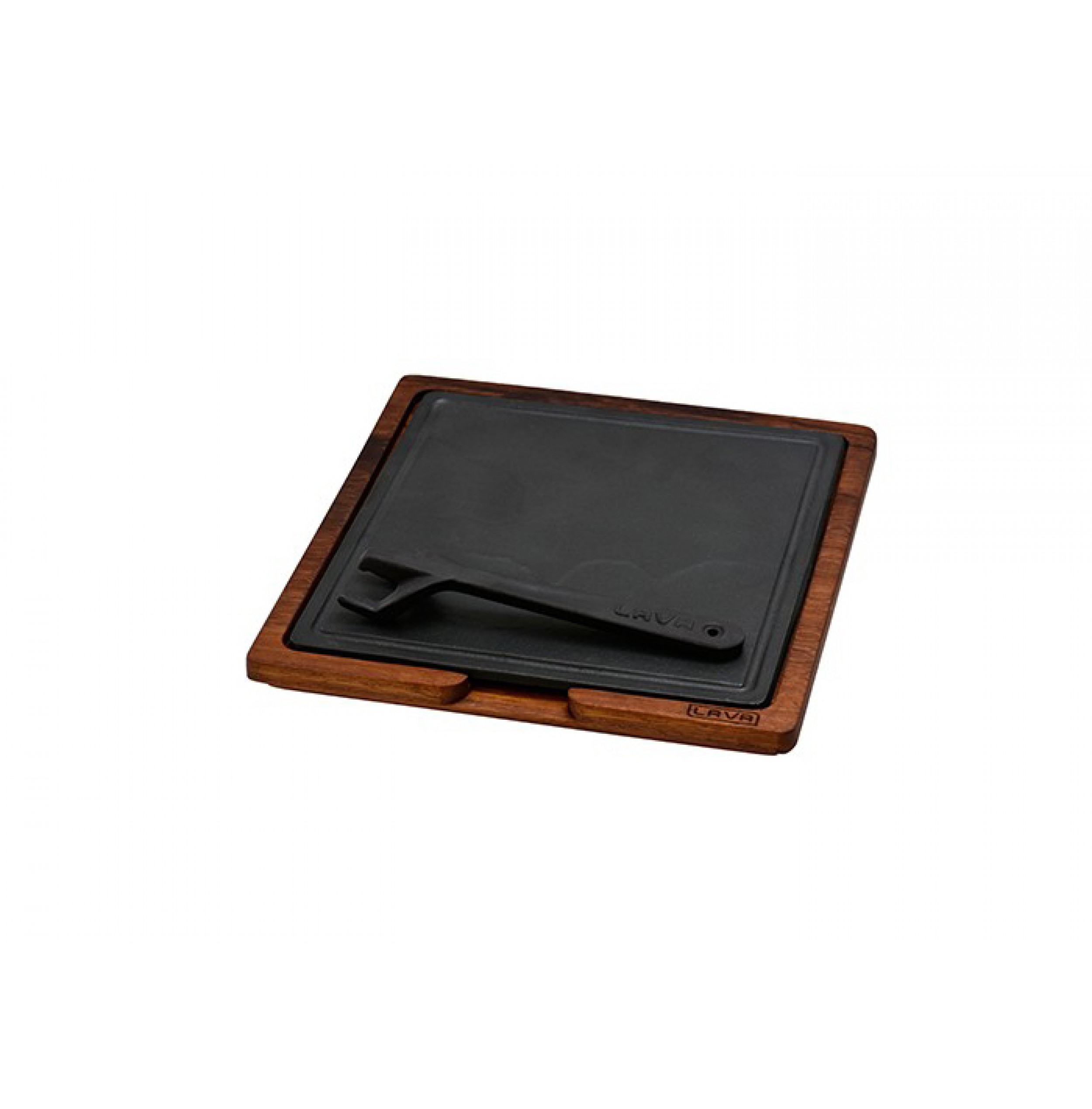 Lava Hot Plate Döküm Demir Plakalı Ahşap Servis Tahtası 25×25 cm