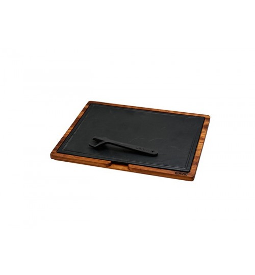 Lava Hot Plate Döküm Demir Plakalı Ahşap Servis Tahtası 30×40 cm