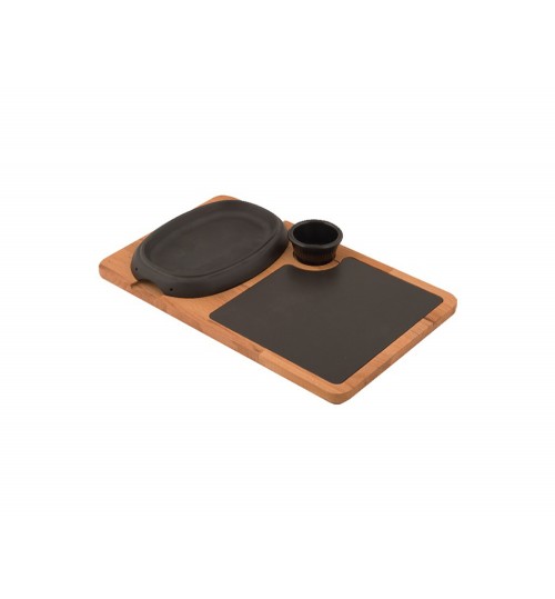 Lava Oval Hot Plate, Ahşap ve Döküm Demir Servis Plakası 12×19 cm